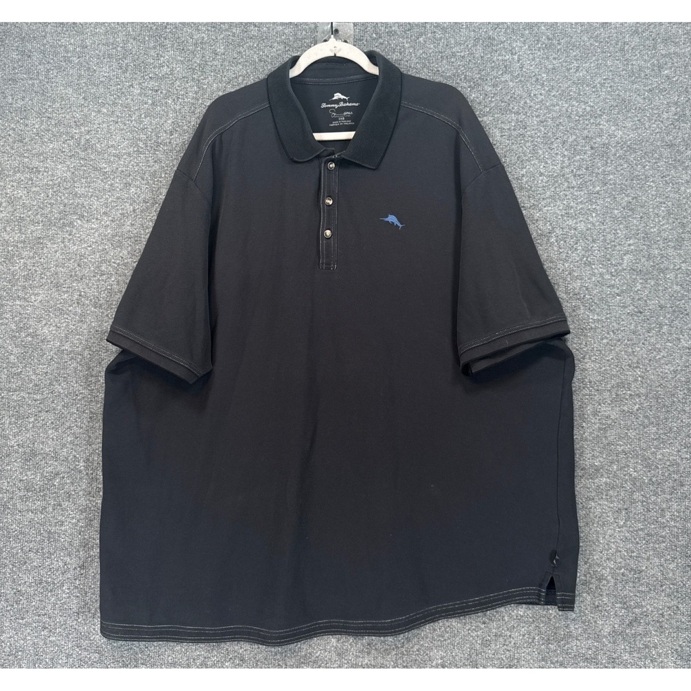 Tommy Bahama Polo Shirt Men 3XB Black Supima Cotton Short Sleeve Contrast Stitch